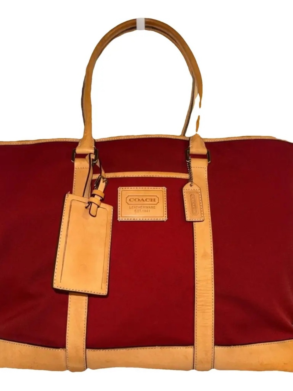 COACH Red Canvas Duffel with Tan Leather Trim